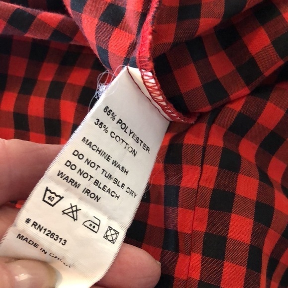 Men’s Sovereign CODE  Black and Red Gingham Top Stitching Detailing Button Down - Picture 13 of 13